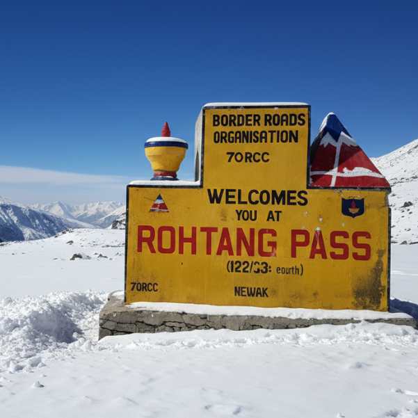 Rohtang Pass and Himalayan mountain road near Manali